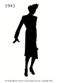 1943 Fashion history black silhouette suit