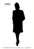 1945 Fashion history black silhouette coat