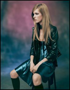 Topshop - Blue metallic bandeau dress with sweetheart neckline £35/52, black leather studded biker jacket £110/63, black modal rib knee high socks £6/9. 