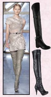 Rodarte catwalk thigh boots. Moda in Pelle Autumn/Winter 2009 Harlow black over the knee leather boot, elasticated back at �180. Littlewoods Oko style over the knee platform stretch (non Leather) boots at �49