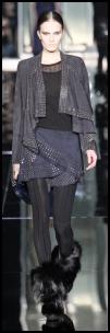 Cavalli suede wrap studded skirt and waterfall drape front jacket. Autumn 2009 leather fashions.