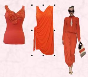Vest - Appliqu� Bow by Apricot SS10 Ladieswear. Centre - Draped Orange Dress by French Connection. Tangerine Orange Clementine Colour Family - Jaeger Catwalk Model Spring Summer 2010.