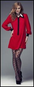 Penney's Red Shirt Dress & Black Spot Sheer Tights.