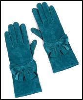 EAST Long Teal Suede Bow Gloves.