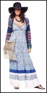 Monsoon - Blue Tiered Max Petal Print Dress.
