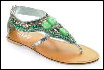 Toe Post Galdiator Sandal With Green Beads