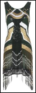 Black Gold Geometric Aztec Beaded Fringe Ivie Dress.