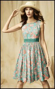 Green & Salmon Pink Patterned Dress.