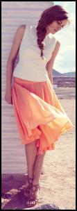 Peach Orange Hip Yoke Summer Skirt.