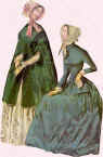 Picture showing two women in early Victorian dress. Fashion history fashion plate.