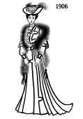 Line drawing of early Edwardian style s-bend bolero and skirt dress - 1906