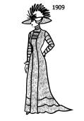 Line drawing of mid/late  Edwardian style dress - 1909