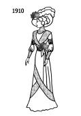 Line drawing of late Edwardian style empire dress - 1910