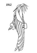 Line drawing of exotic lavish fur trimmed striped coat - 1912