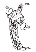 Line drawing of exotic lavish fur trimmed coat after Poiret - 1913