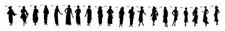 Blacked out stencil timeline of fashion history of the 1920s.