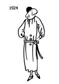 Silhouette line drawing of long drop waisted dress - 1924