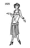 Silhouette line drawing of shorter drop waisted dress - 1925