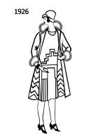 Silhouette line drawing of at knee coat and dress with art deco styling  - 1926