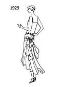 Silhouette line drawing of dress with fluted train -1929