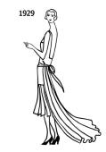 Silhouette line drawing of dress with train -1929