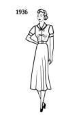 Fashion history line drawing of simple day dress 1936.