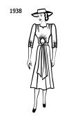 Fashion history line drawing of dress 1938