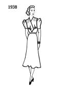 Fashion history line drawing of dress 1938