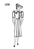Fashion history line drawing of dress 1938