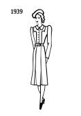 Costume history line drawing of dress 1939