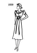 Costume history line drawing of dress 1939