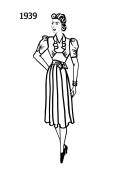 Costume history line drawing of dress 1939