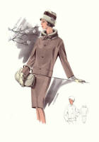 Coffee and Mink Trimmed Suit 1965 Fashion History Drawings of the 1960s
