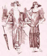 Drawing of above ankle feminine dresses. Costume history and fashion history 1920s