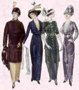 Picture of 4 ladies in slimmer Edwardian fashions.