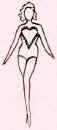 Drawing of a costume for swimming in the early 50s. Fashion and costume history.