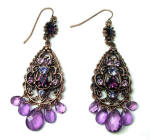Cute little drop earrings with hanging purple and deep red Swarovski crystals and glass bead leaves