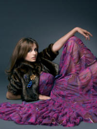 Left - Mink faux fur cropped jacket �50,Tiered printed chiffon baby doll dress �60