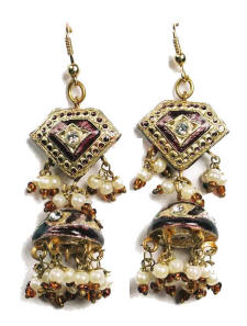Gold with black or deepest wine red enamel Lac jewellery earrings are from Venkatraman Jewels of Jaipur in India.