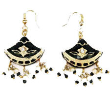 Gold with black or deepest wine red enamel Lac jewellery earrings are from Venkatraman Jewels of Jaipur in India.