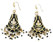 Gold with black or deepest wine red enamel Lac jewellery earrings are from Venkatraman Jewels of Jaipur in India.