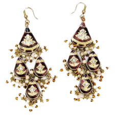 Gold with black or deepest wine red enamel Lac jewellery earrings are from Venkatraman Jewels of Jaipur in India.