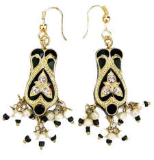 Gold with black or deepest wine red enamel Lac jewellery earrings are from Venkatraman Jewels of Jaipur in India.