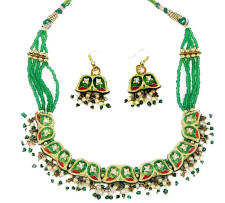 Indian lac costume jewellery necklace and earrings from Venkatraman Jewels of Jaipur India. 