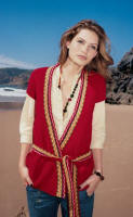 RED SHORT SLEEVE REVERSED FAIRISLE BELTED CARDIGAN