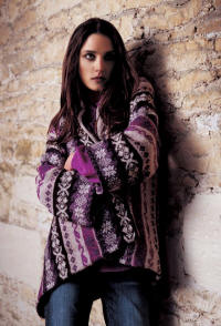Wallis jeans �35, berry fair isle wrap cardigan �50.