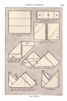 Napery. Picture of stages of a napkin fold in the style of mitre.