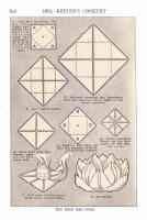 Napery. Picture of stages of a napkin fold in the style of a rose.