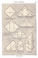 Napery. Picture of stages of a napkin fold in the style of a bishop.