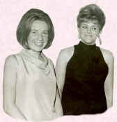  Fashion history and costume history of the 1960s.Picture of two women wearing dresses with cutaway shoulders.
